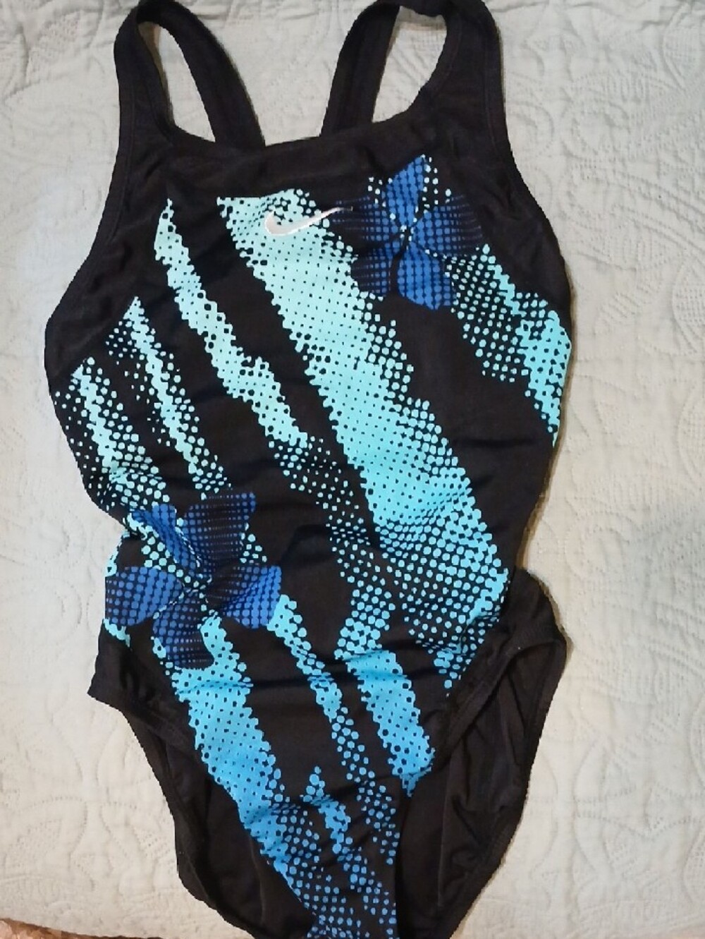 Nike Women’s Black One-Piece Swimsuit with Blue and Aqua Floral Print